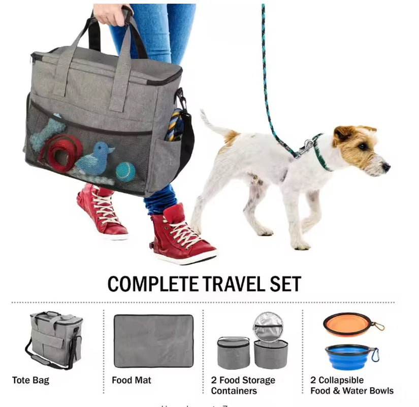 Weekend Pet Dog Food Travel Organizer Bag with Zipper Closure Dog and Cat Travel Set for Trunk Storage