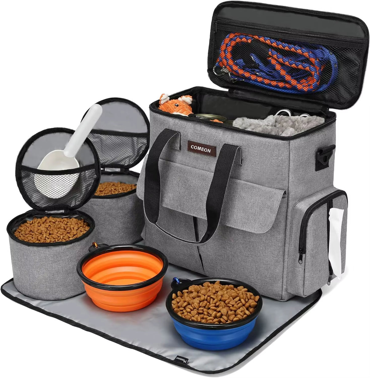 Weekend Pet Dog Food Travel Organizer Bag with Zipper Closure Dog and Cat Travel Set for Trunk Storage