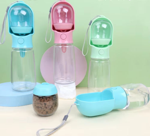3 in 1 Portable Plastic Water Bottle for Dogs Outdoor Use Puppy Pet Travel Dog Drinking & Food Container Dispenser Bowl