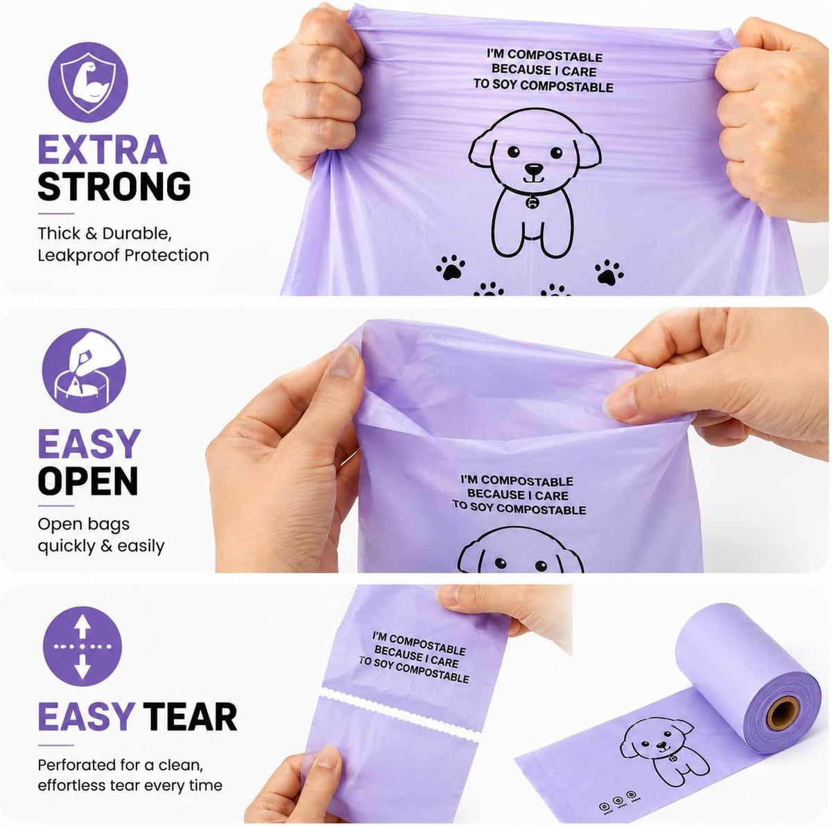 Certified Home Compostable Dog Waste Bags - Charitable Contribution with Every Purchase - ASTM D6400 & EN 13432 Compliant - 150 Plant-Based Compostable Bags