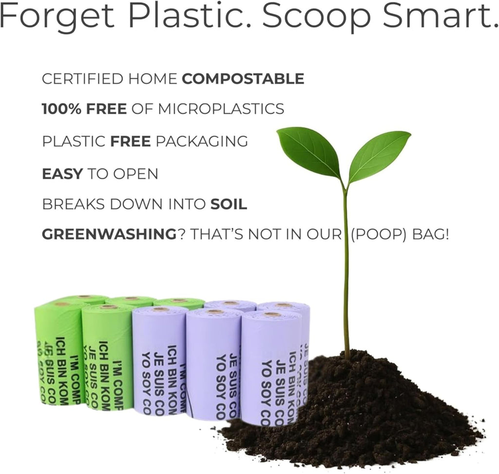 Certified Home Compostable Dog Waste Bags - Charitable Contribution with Every Purchase - ASTM D6400 & EN 13432 Compliant - 150 Plant-Based Compostable Bags
