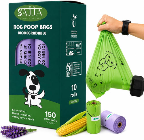 Certified Home Compostable Dog Waste Bags - Charitable Contribution with Every Purchase - ASTM D6400 & EN 13432 Compliant - 150 Plant-Based Compostable Bags