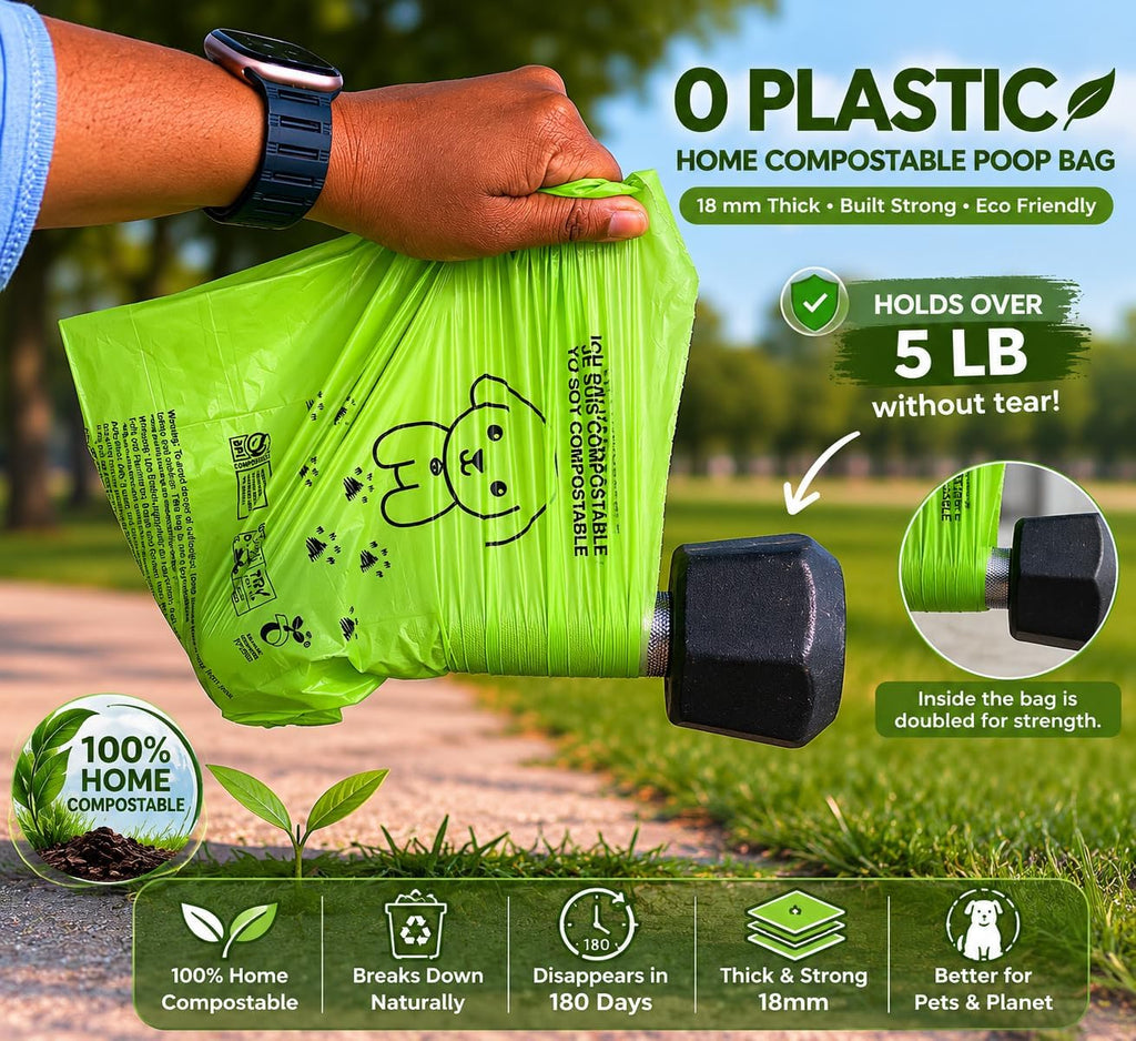 Certified Home Compostable Dog Waste Bags - Charitable Contribution with Every Purchase - ASTM D6400 & EN 13432 Compliant - 150 Plant-Based Compostable Bags