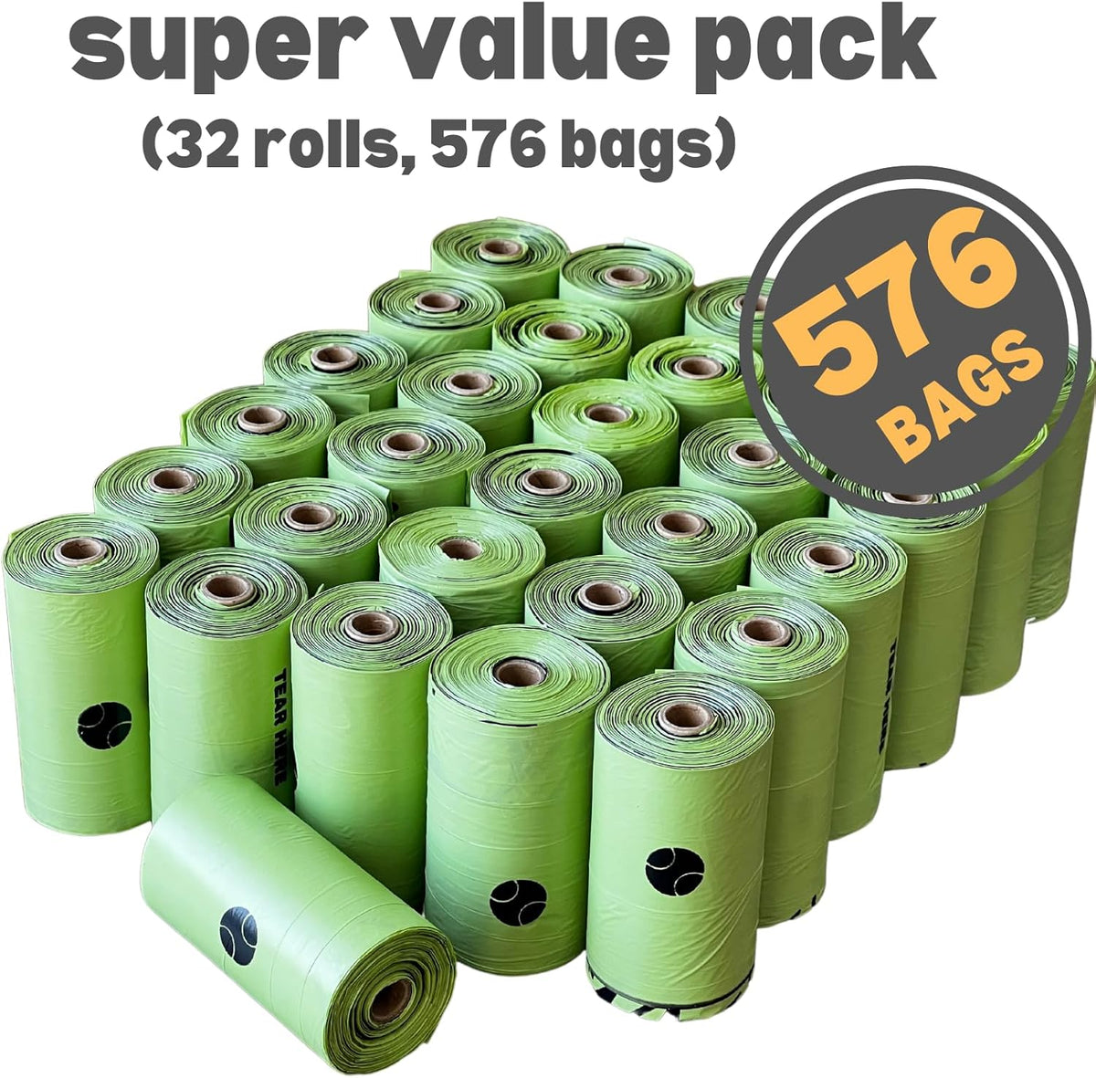 Premium Dog Waste Bags with Dispenser - 576 Unscented Bags in 32 Refill Rolls for Efficient Pet Cleanup