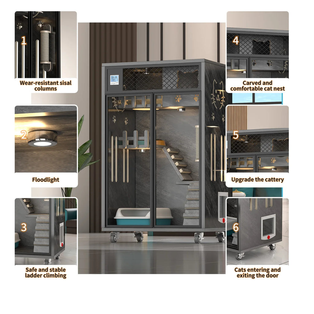 Hot Sell Cat Villa House Indoor Customized Multi- Layer Luxury Wood Pet House Cat Villa Wooden Indoor Houses Cats Condos