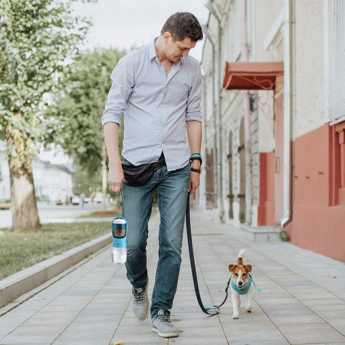 Portable Dog Water Bottle with Food Container and Filtration System for Travel