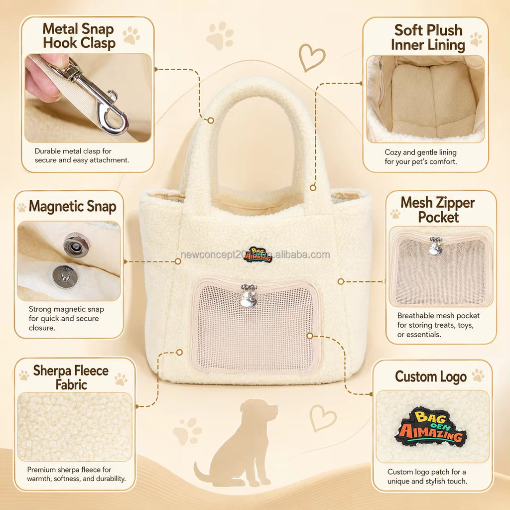 Luxury Custom Logo Polar Fleece Dog Travel Carrier Bag - Breathable, Waterproof & Safe for Your Pet