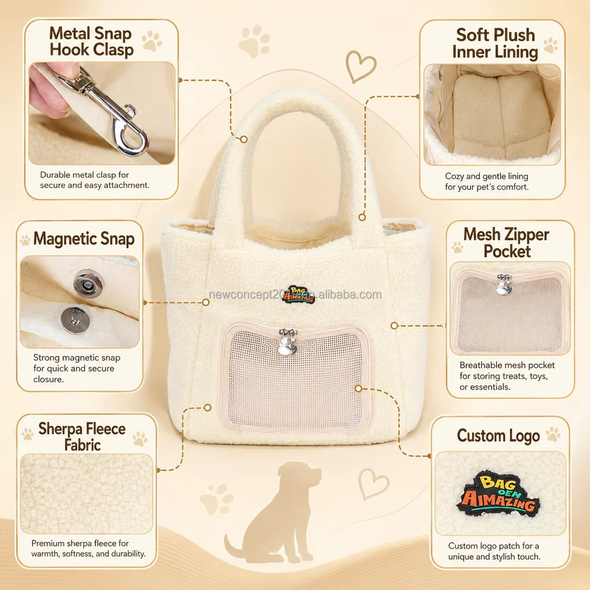 Luxury Custom Logo Polar Fleece Dog Travel Carrier Bag - Breathable, Waterproof & Safe for Your Pet