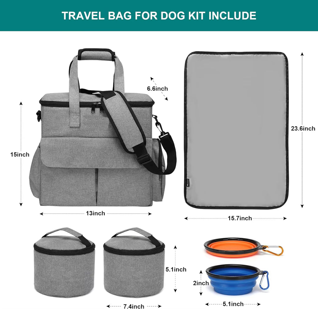 Weekend Pet Dog Food Travel Organizer Bag with Zipper Closure Dog and Cat Travel Set for Trunk Storage