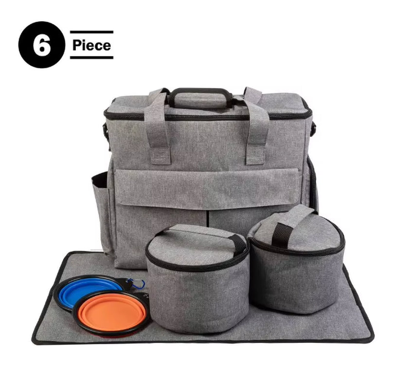 Weekend Pet Dog Food Travel Organizer Bag with Zipper Closure Dog and Cat Travel Set for Trunk Storage